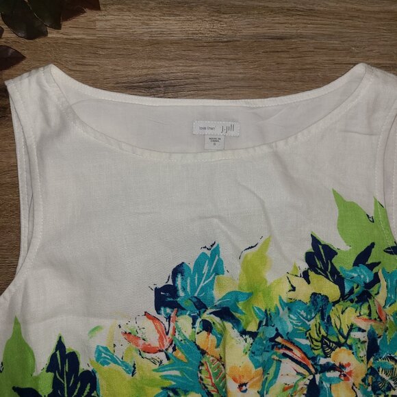 J.Jill size S Sheath shift Dress Sleeveless 100% Linen white Floral Lined - Picture 2 of 4